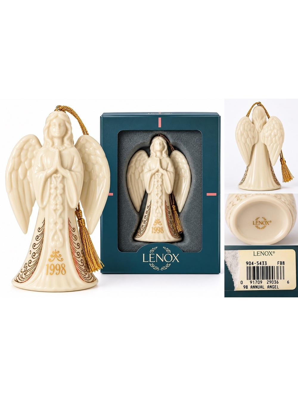 Lenox 1998 Annual Angel Christmas Ornament Ivory Porcelain Gold Trim NIB